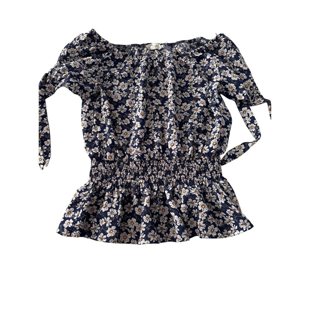 Boho Cottagecore Prairie Floral Dollette Smocked Peplum Blouse Off Shoulder Top